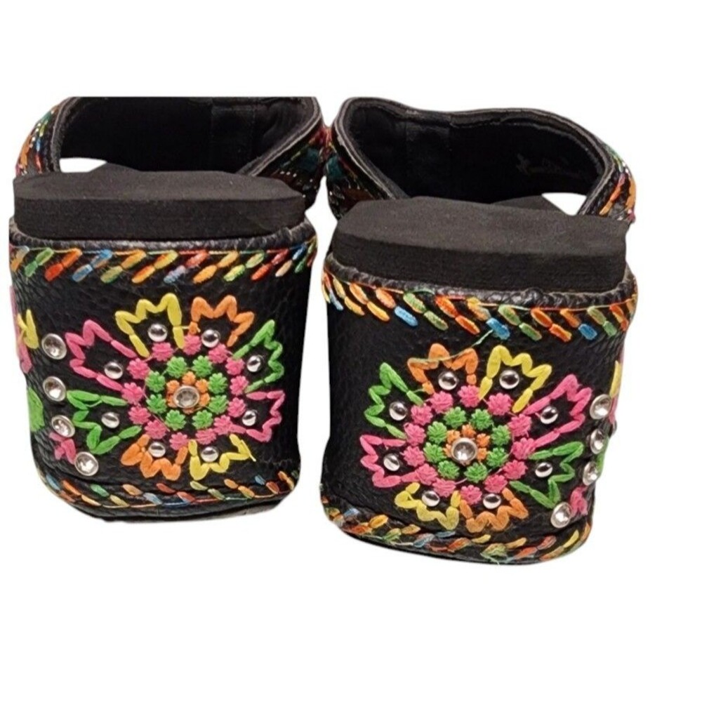 Montana West Embroidered Wedge Flip-Flops Boho Concho Rhinestones Size 10 - Picture 4 of 7